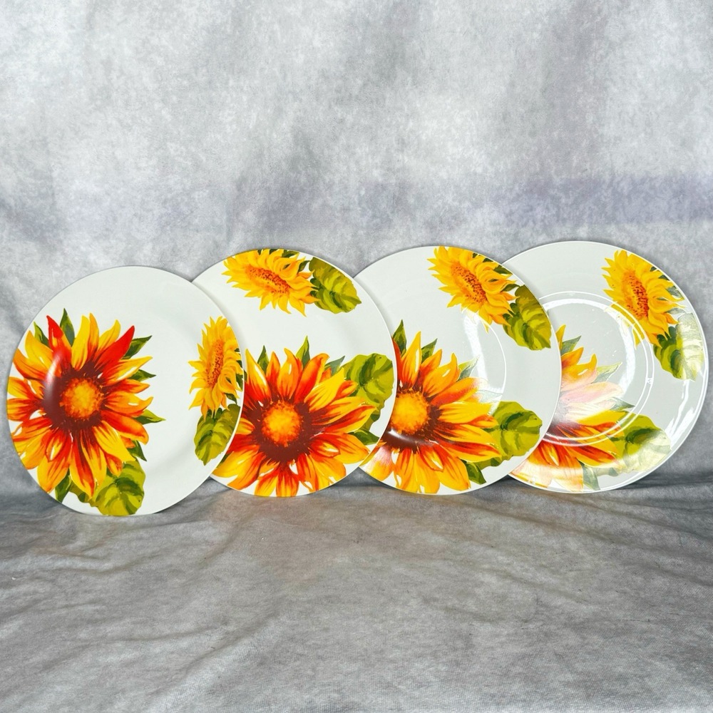 Royal Norfolk Greenbrier Int. Set of 4 Sunflower Dinner Plates 10-1/2 Inches EUC